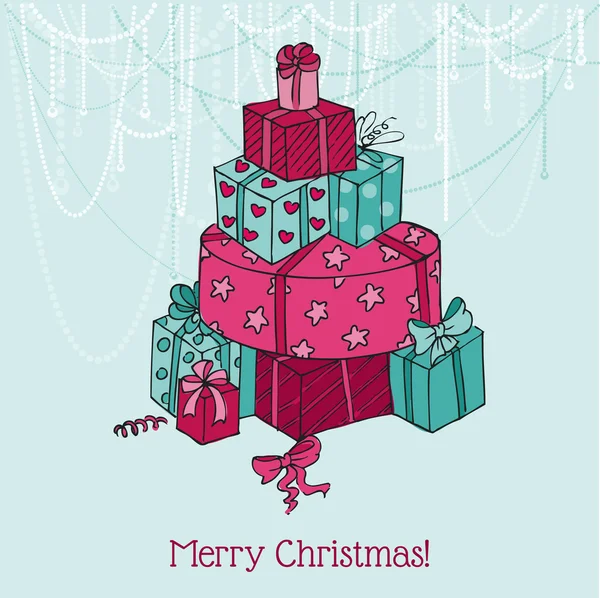 Cartão de Natal - Árvore de Natal de presentes — Vetor de Stock