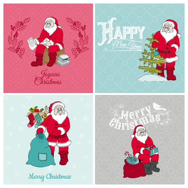 Papai Noel cartões de Natal - para design e scrapbook — Vetor de Stock