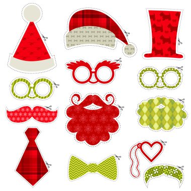Noel Photobooth parti seti - gözlük, şapka, dudaklar, bıyık