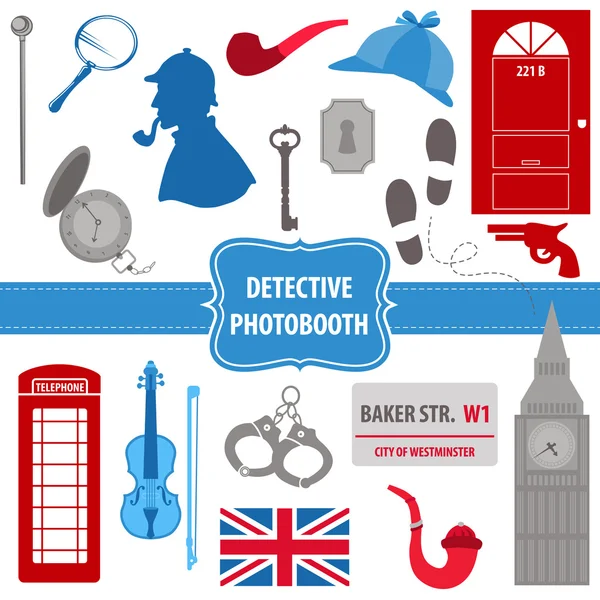 Inspecteur Sherlock Party set - accessoires photobooth — Image vectorielle
