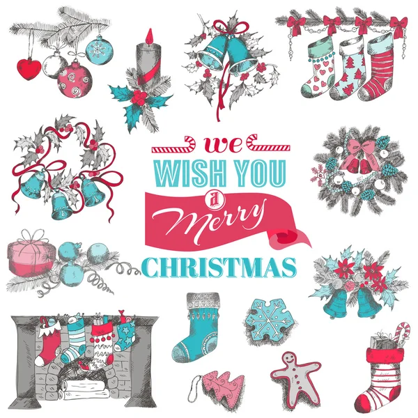 手の描かれたクリスマス用のカード - 設計およびスクラップ ブック - ベクトル — ストックベクタ