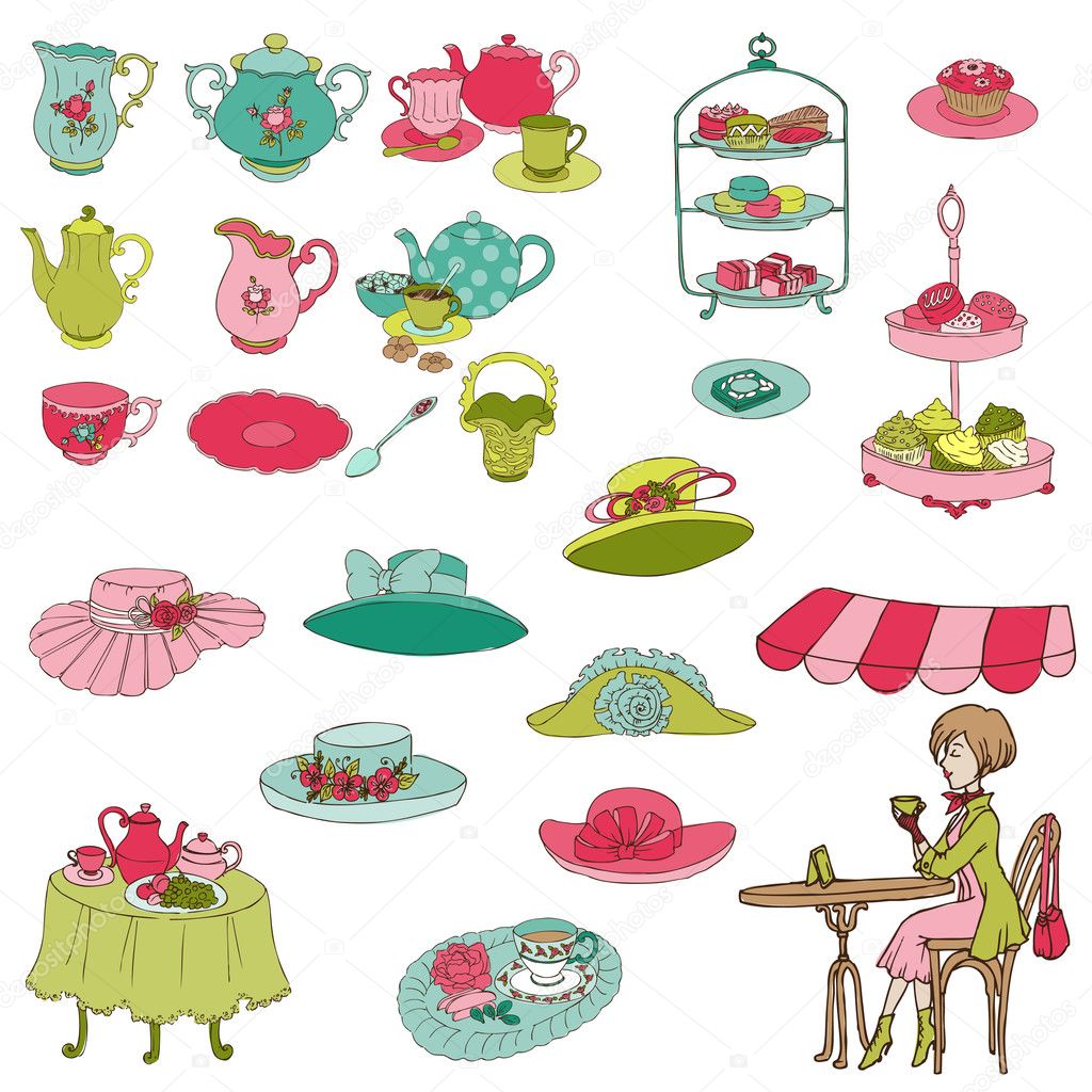 English Tea Party Set - for design, scrapbook, photo booth