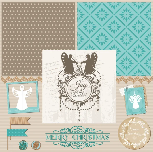 スクラップ ブック デザイン要素 - ビンテージ クリスマス天使セット — ストックベクタ
