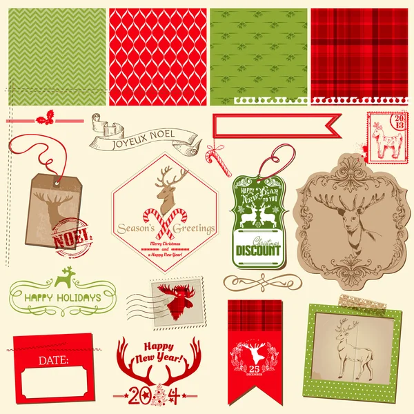 Scrapbook Design Element - Set de renos de Navidad - marcos, etiquetas — Archivo Imágenes Vectoriales