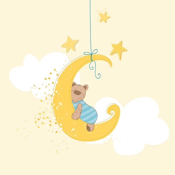 Baby Shower or Arrival Card - Sleeping Baby Bear - in vector — Stock Vector