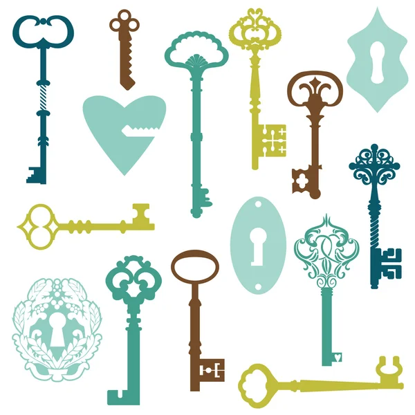 Set of Antique Keys and Locks - for your design or scrapbook — Stock Vector