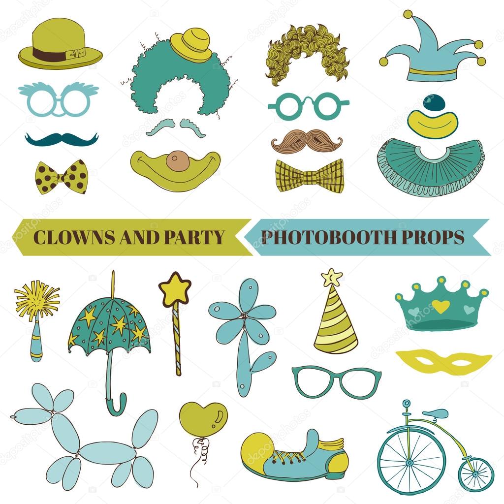 Clown and Party - Photobooth Set - Glasses, hats, lips, mustache