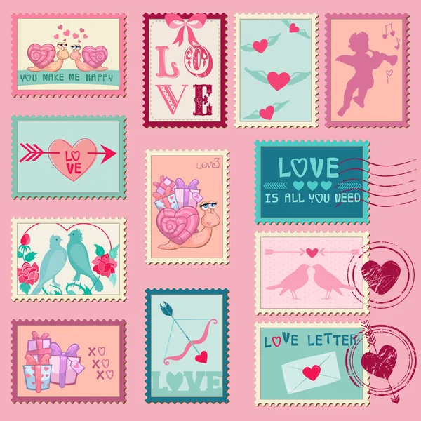 Love Stamps - for Wedding, Valentine's Day - in vector — Stock Vector