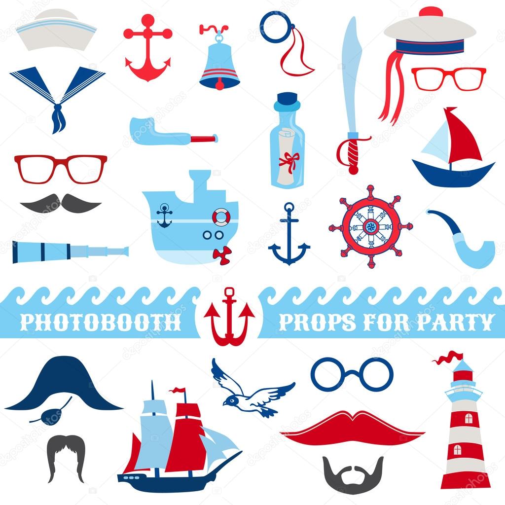 Nautical Party set - photobooth props - glasses, hats, ships, mustaches