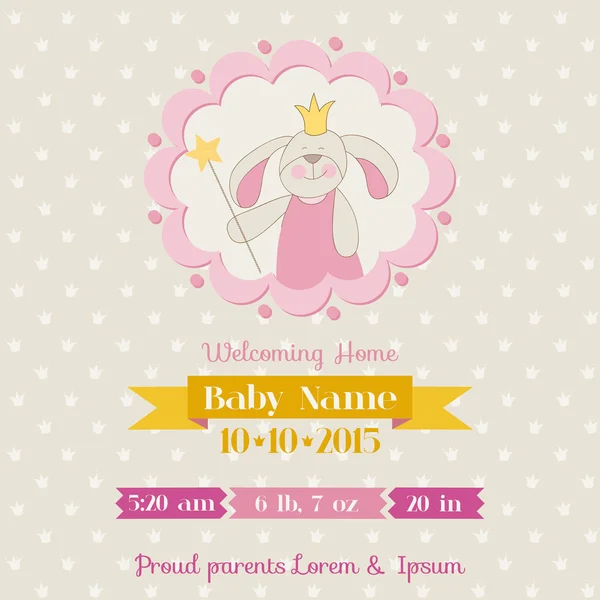Baby Shower o tarjeta de llegada - Baby Bunny Girl - en vector — Vector de stock