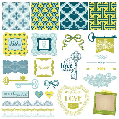 Scrapbook tasarım öğeleri - vintage sevgi ve set düğün