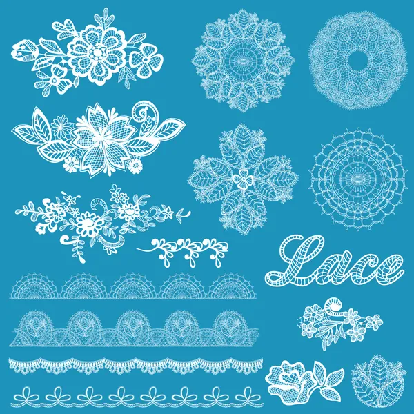 Set of lace, ribbons, flowers - for design and scrapbook — Stock Vector