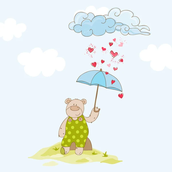 Baby Bear with Umbrella - Baby Shower Card - in vector — Stock Vector