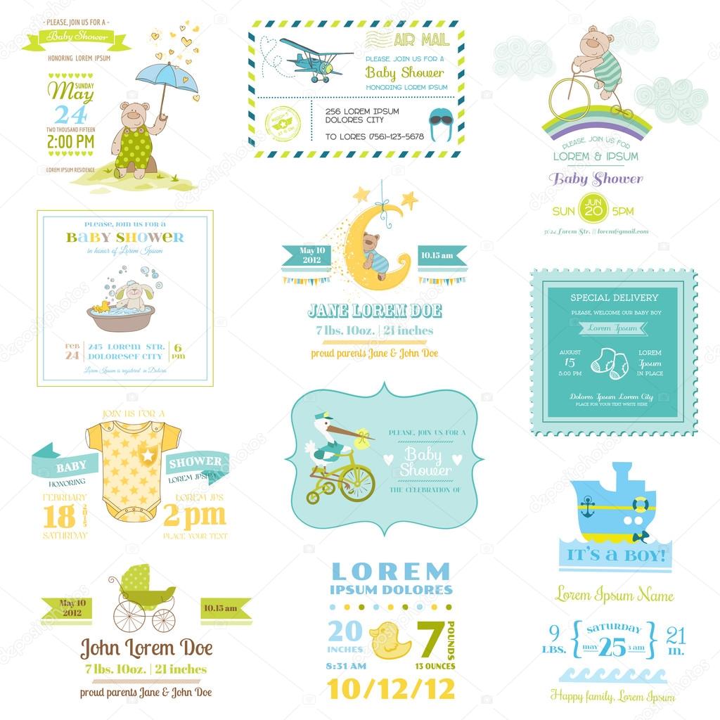 Set of Baby Shower and Arrival Cards - for design and scrapbook