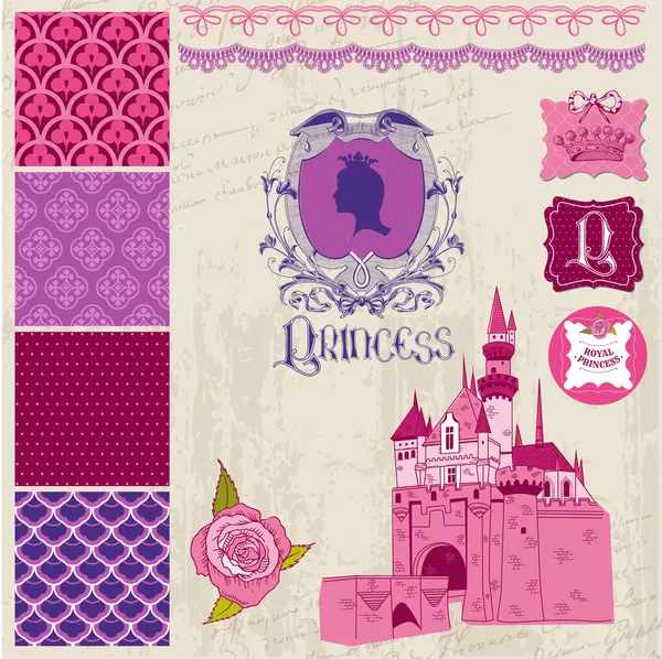 Scrapbook tasarım öğeleri - Prenses kız doğum günü seti — Stok Vektör