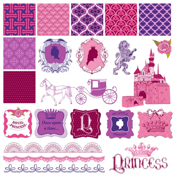 Scrapbook Design Elements - Princess Girl Birthday Set Vector Graphics