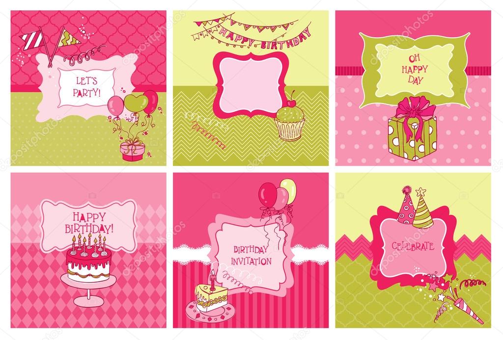 Set of Cards - Birthday and Party Theme - in vector
