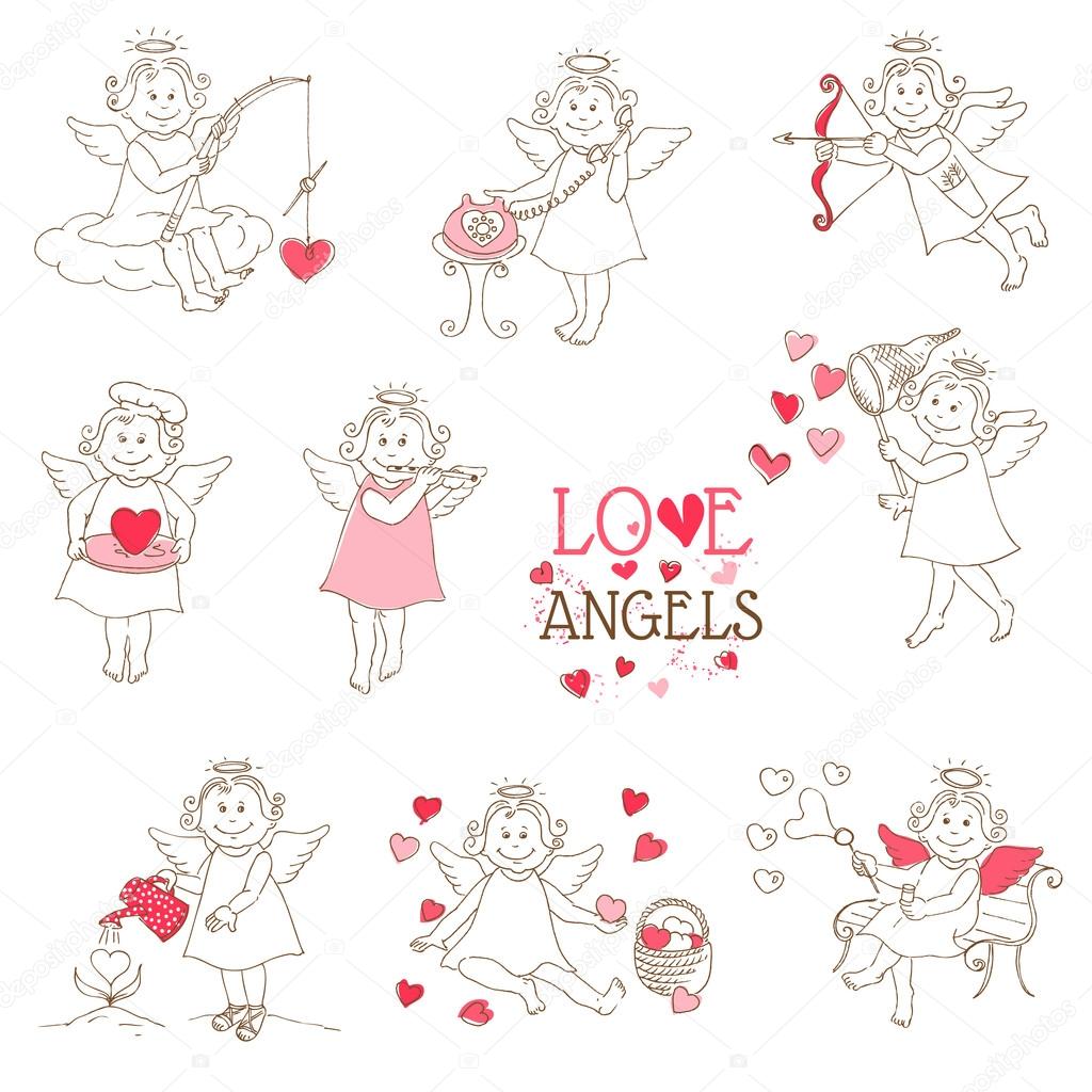 Set of cute Angels and Cupids - Love, Wedding, Valentine's Theme