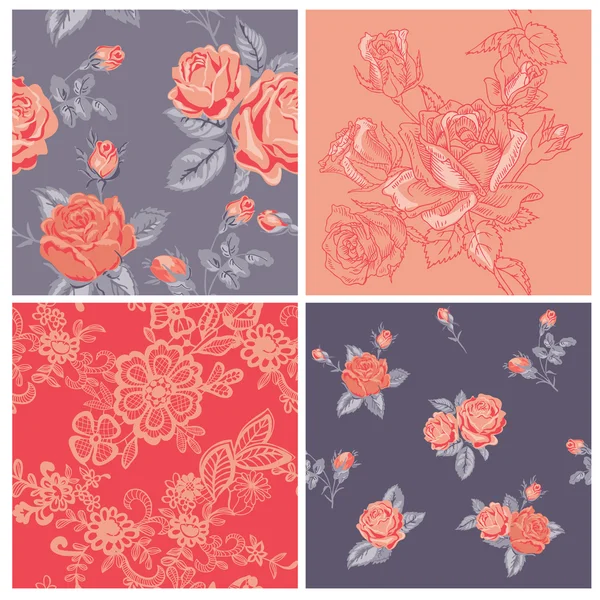 Nahtlose Hintergrundkollektion - Vintage-Blumen — Stockvektor