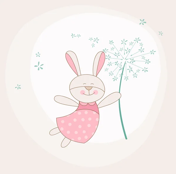 Baby Shower, или Карточка прибытия - Baby Bunny with Flower - в векторе — стоковый вектор