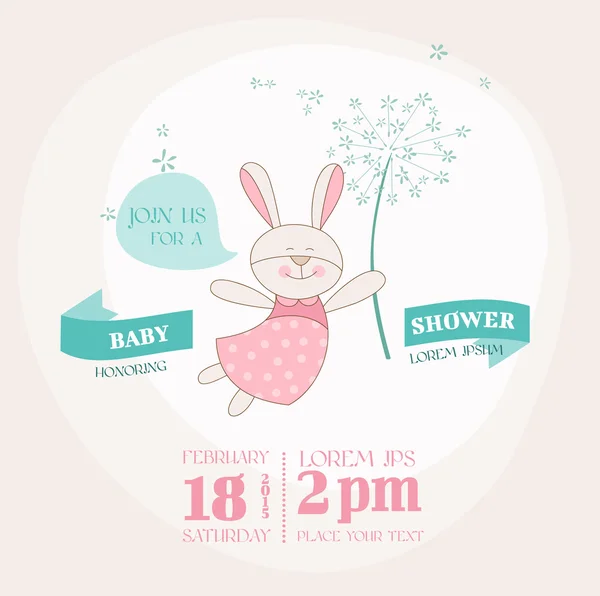 Baby Shower or Arrival Card - Baby Bunny with Flower - in vector — Stock Vector