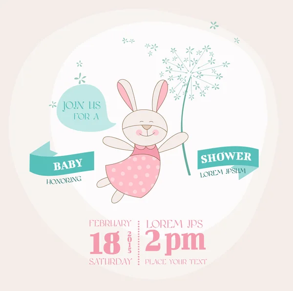 Baby Shower, или Карточка прибытия - Baby Bunny with Flower - в векторе — стоковый вектор