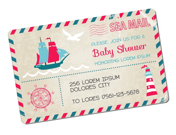 Ducha de bebé o tarjeta postal de llegada - Mar náutico tema - en vector — Vector de stock