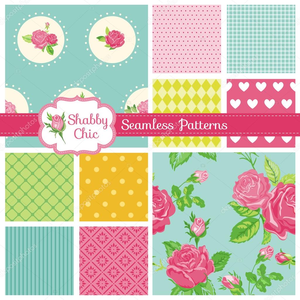 Set of Seamless Backgrounds - Floral Shabby Chic Theme