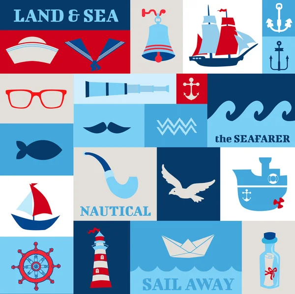 Nautical Sea Design Elements - for scrapbook and design — Stock Vector