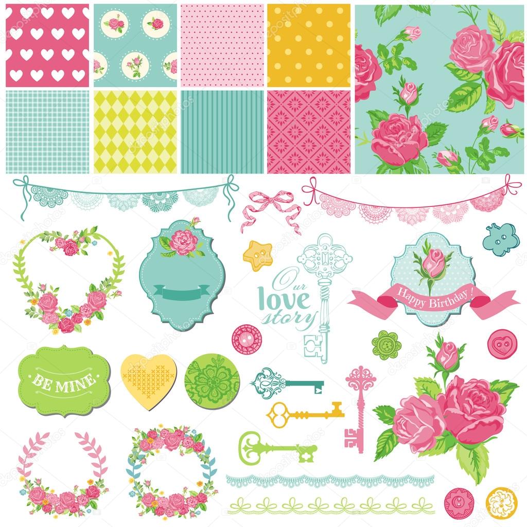 Scrapbook Design Elements - Floral Shabby Chic Theme - in vector