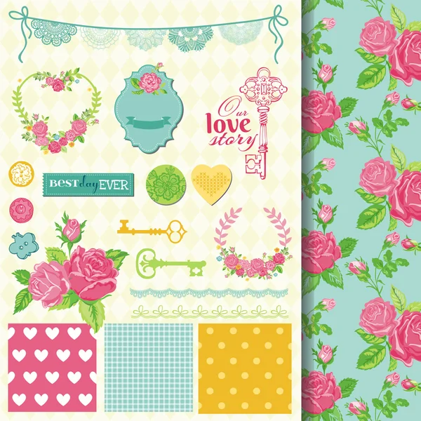 Scrapbook tasarım öğeleri - floral shabby chic Tema - vektör — Stok Vektör