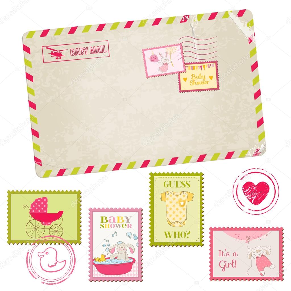 Baby Shower or Arrival Postage Stamps - for design and scrapbook