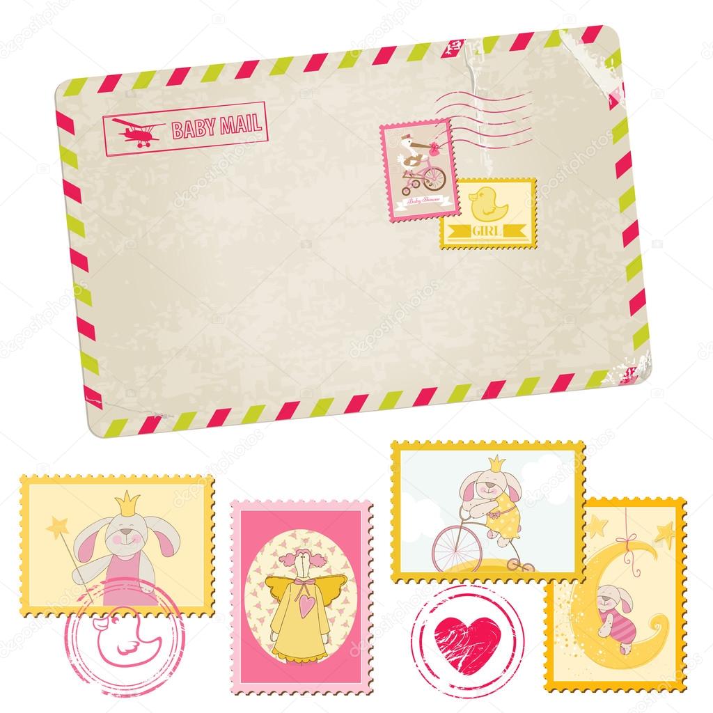 Baby Shower or Arrival Postage Stamps - for design and scrapbook