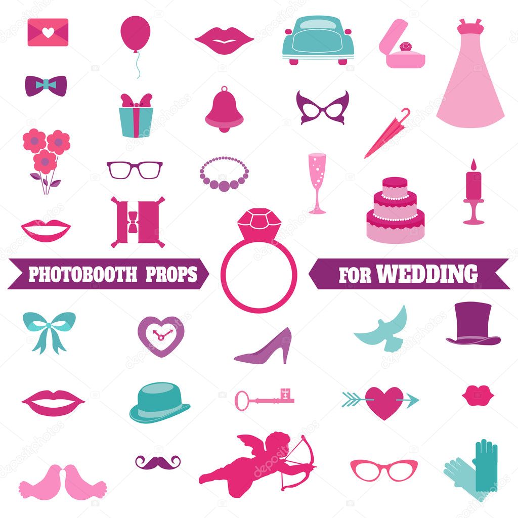 Wedding Party Set - Photobooth Props - glasses, hats, mustaches