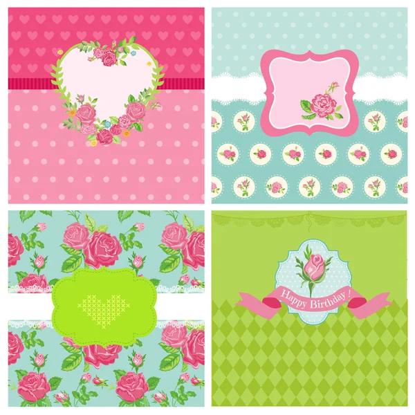 Conjunto de tarjeta floral - Floral Shabby Chic Theme — Archivo Imágenes Vectoriales