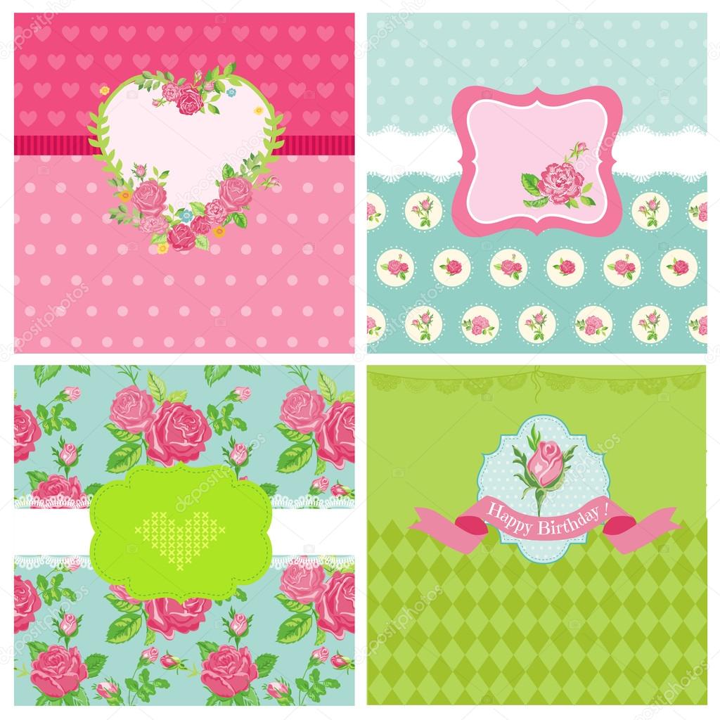 Set of Floral Card - Floral Shabby Chic Theme