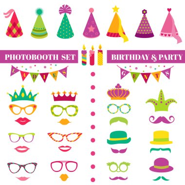 photobooth doğum günü ve parti ayarla - gözlük, şapka, kron, maskeler