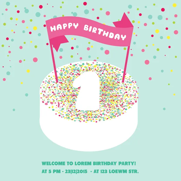 Happy Birthday and Party Invitation Card — Stock Vector