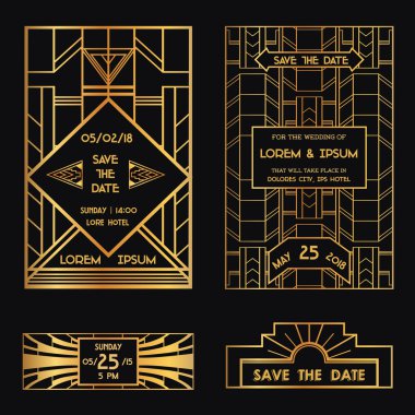 Save the Date - Wedding Invitation Card - Art Deco Vintage Style
