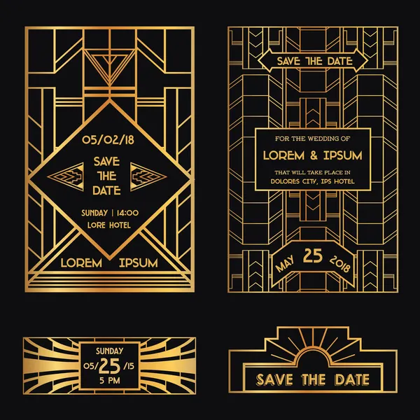 Guardar la fecha - Tarjeta de invitación de la boda - Art Deco Vintage Style — Vector de stock