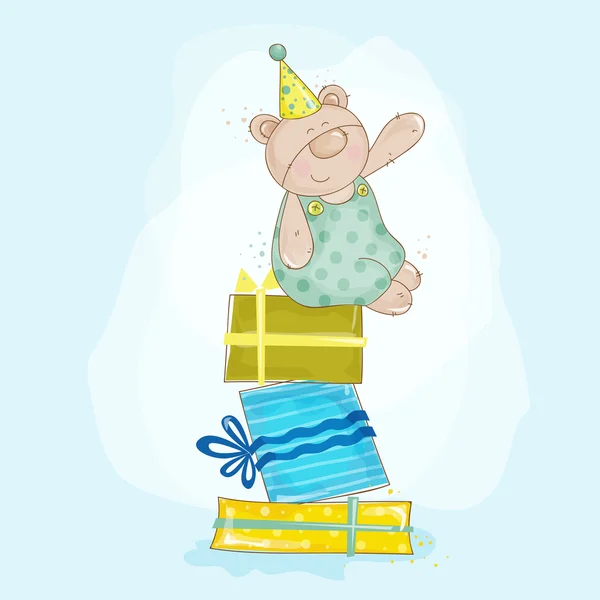Dziecko ilustracja urodziny misia - w wektor — Wektor stockowy