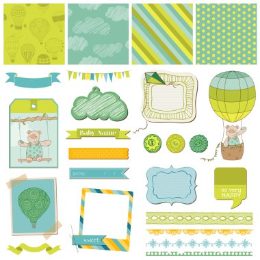 Scrapbook tasarım öğeleri - yavru ayı airballoon ile