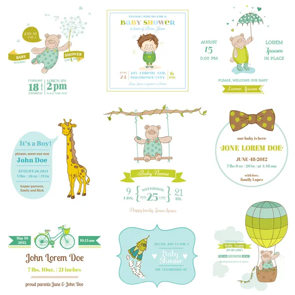 Set of Baby Shower and Arrival Cards - for design and scrapbook — Stockvector