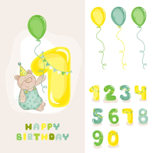 Carte d'anniversaire Baby Bear - avec numéros modifiables - invitation — Image vectorielle