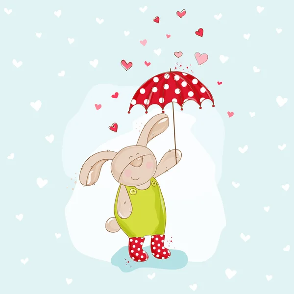 Baby Bunny com ilustração guarda-chuva - em vetor —  Vetores de Stock