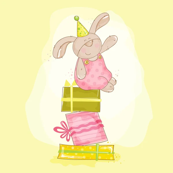 Illustration d'anniversaire de bébé lapin - dans le vecteur — Image vectorielle