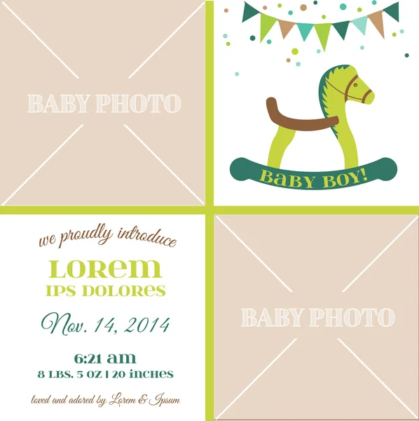Baby Arrival Card - with place for your text and photo — Stock Vector