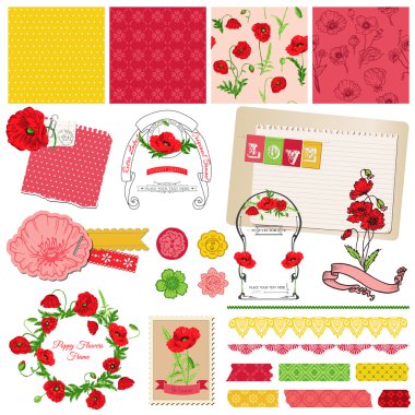 Scrapbook tasarım öğeleri - haşhaş çiçekler Tema - vektör