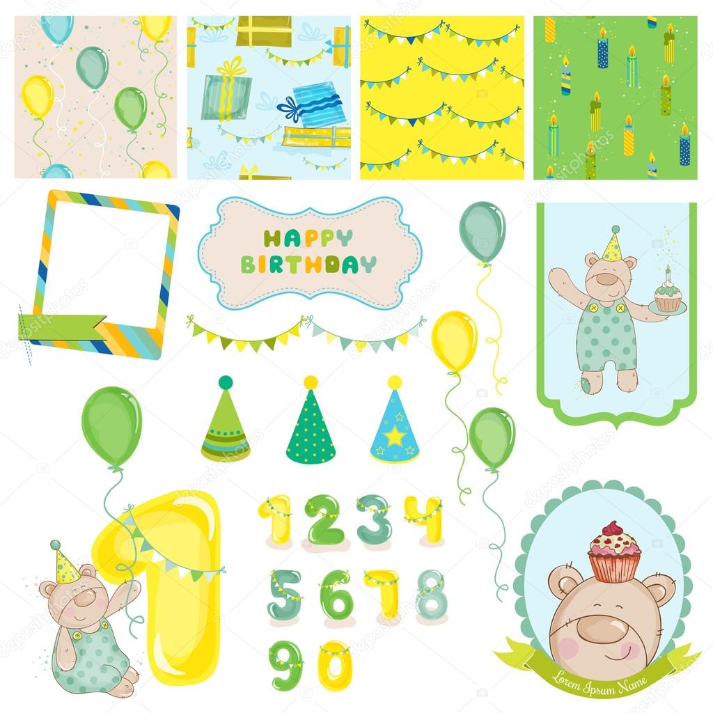 Baby Boy Giraffe Scrapbook Set Decorative Elements Baby Tags Stock
