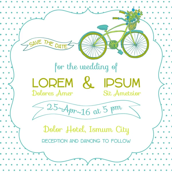 Wedding Invitation Card - Vintage Bicycle Theme - in vector — Stock Vector